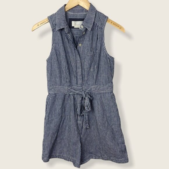 Anthropologie Linen Blue Striped Romper Tie Waist Size‎ 0 Bohemian Playsuit Boho - Picture 2 of 10